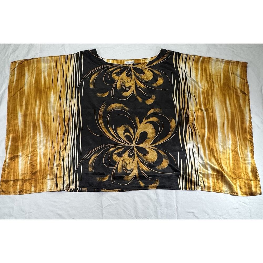 Kaelyn‎ Max II Satin Patterned Poncho Flower Blouse Top Multicolor 1X